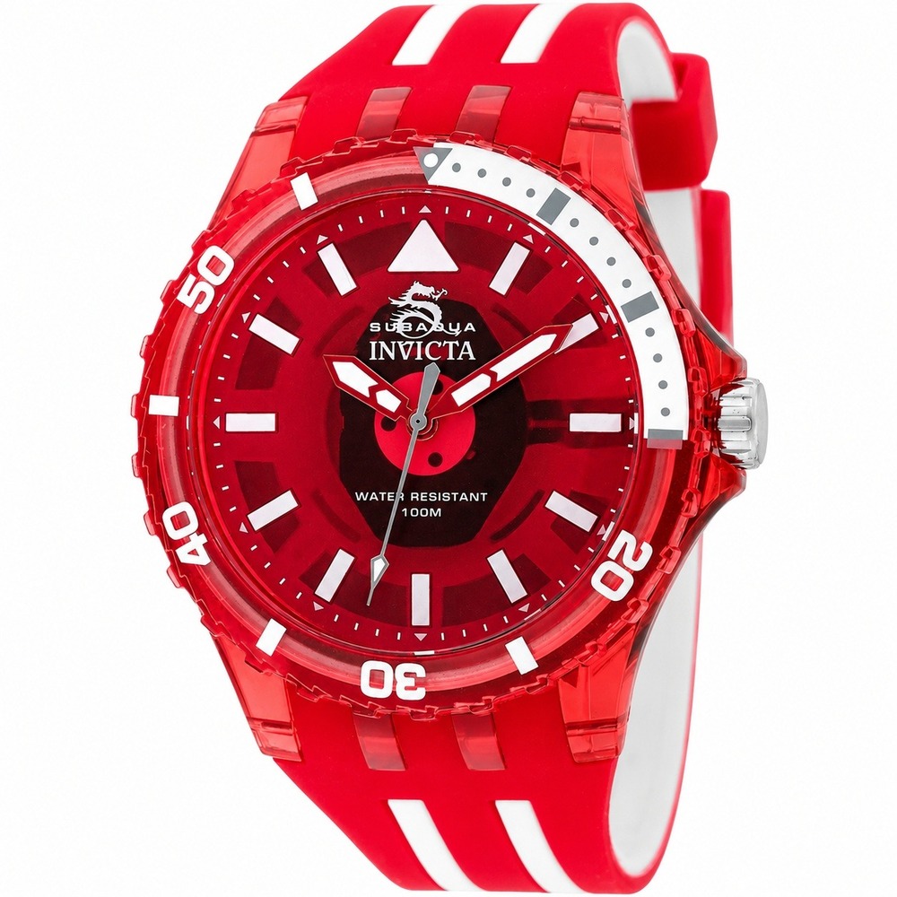 Invicta Subaqua 69450 Red Acrylic 44mm Quartz Silicone Strap Watch NEW